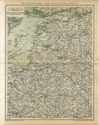 1900 West Russia Poland Ukraine Belarus Estonia Latvia Lithuania Antiq.  Map Dated