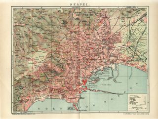 1912 Italy Naples City Plan Antique Map Date