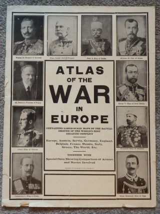 1914 Atlas Of The War In Europe George F Cram,  Chicago & 1914 Newspaper Clipping