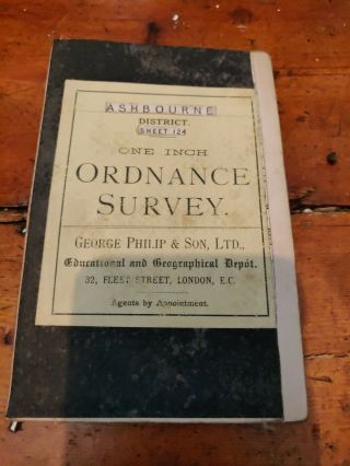 Antique Cloth Ordnance Survey Map Of Ashbourne George Philip & Son