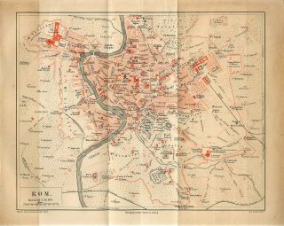 1876 Italy Rome City Plan Antique Fold Out Map