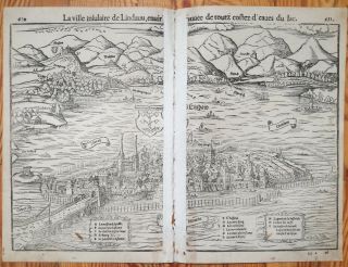 MÜnster/munster: Cosmographia Large View Lindau Germany 16th Century