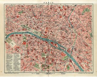 1909 France Paris City Plan Antique Map Dated