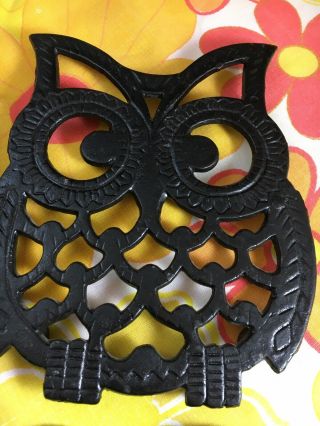 Vintage Cast Iron Owl Trivets - Black - Set Of 4 - Hippie Boho Retro Kitchenware 2