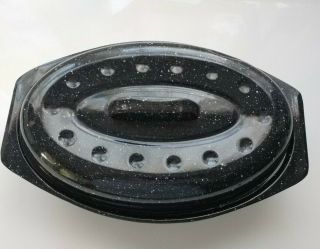 Vintage Small Black Speckled Enamel Roaster Roasting Pan Usa 13 " L X 8 X 3