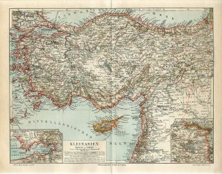 1895 Asia Minor Anatolia Turkey Cyprus Armenia Kurdistan Syria Mesopotamia Map