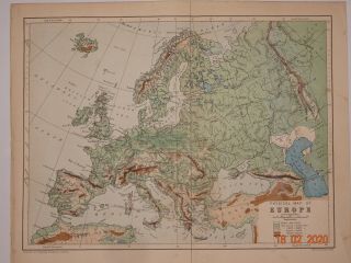 Antique Prints – Physical Maps Of Europe And Of Asia – C.  1900