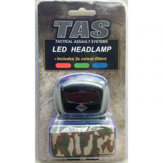 Tas Headlamp 200 Lumen With Slide Colour Filters And Camo Headband - Head Torch