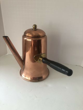 Vtg Copper Craft Guild Coffee Tea Pot Side Wood Handle W/lid & Brass Accents