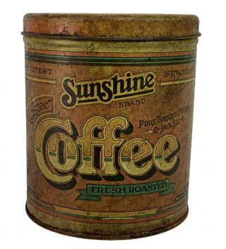 Vintage Sunshine Coffee Tin Canister Ballonoff 1977 Cleveland Ohio Green Orange