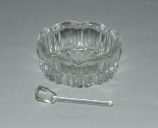 Vintage Old Czech Crystal Glass Master Open Salt Cellar & Spoon