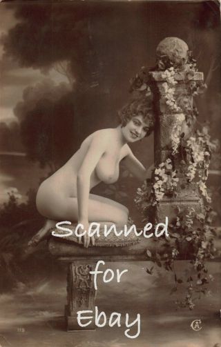 Rppc French Nude Woman Lady Vintage Ca.  1920s Real Photo Postcard (103)