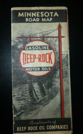 1938 Minnesota Road Map Deep Rock Oil Gas