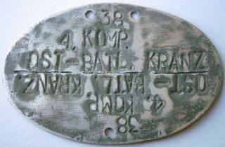 Ww2 German Dog Tag Wwii Ost - Bataillon Kranz Generalkommando Witthoft 38 4.  Komp.