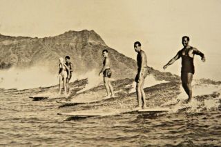 1941 Vintage Real Photo Postcard Surfing Waikiki Hawaii