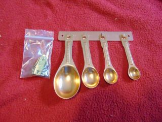 Vintage Set Of 4 Pink Copper Color Aluminum Metal Measuring Spoons Hanging