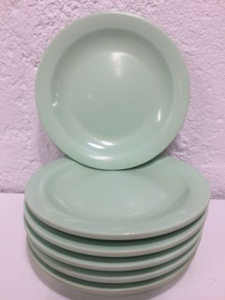6 Vintage Melamine Boontonware Light Green Bread Plates 6” Round Mid Century