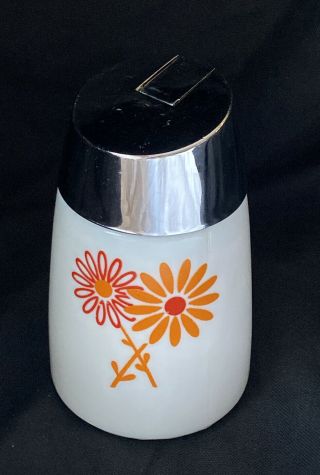 Vintage Milk Glass Sugar Shaker Dispensers Inc.  Santa Barbara Ca Orange Daisies