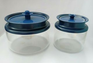 Set Of 2 Vtg Tupperware Blue Blueberry Acrylic Clear Canisters