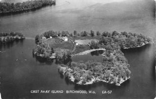 Vintage Rppc Postcard Cast Away Island Birchwood Wisconsin Aerial Real Photo