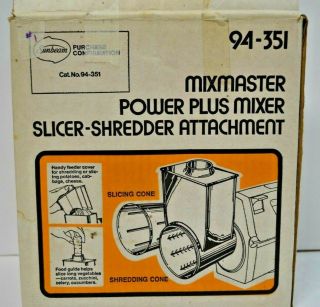 Vintage Sunbeam Mixmaster Power Plus Mixer Slicer Shredder Attachment 94 - 351