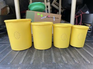 Vintage Tupperware Harvest Gold Yellow Servalier Canisters Set Of 4 With Lids