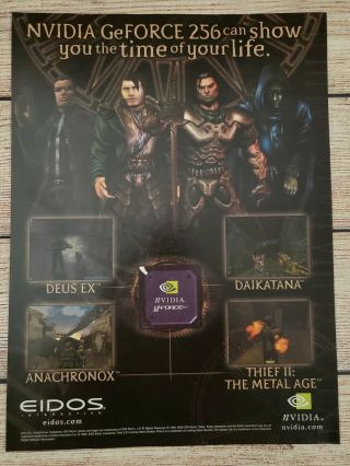 Vintage Nvidia Geforce 256 Video Card Eidos Pc Gaming Promo Ad Print Deus Ex