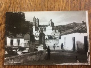 Vintage Postcard,  Taxco Mexico,  Rppc,  Real Photo Of Street & Church