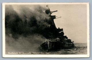German Cruiser Ship Admiral Graf Spee Wreck Vintage Real Photo Postcard Rppc