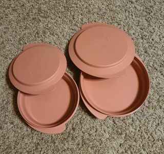 Set Of 2 Vintage Tupperware Microwave Plates W/lids Pink Rose Mauve Reheatable