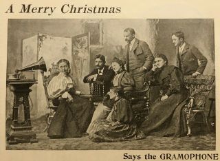 1896 Gramophone " A Merry Xmas " Phonograph Vtg Art Print Ad Victorian Family Photo