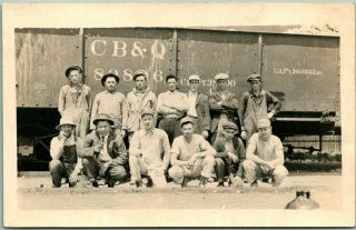 Vintage 1910s Rppc Photo Postcard Railroad Workers Posing In Front Of Rail Car