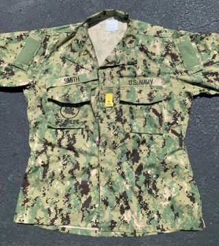 Us Navy Seabee Combat Camo Shirt Nwu Type Iii / Aor2 M - R Nsw 2010 Contract Date