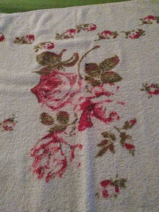 Vintage Cannon Red Pink Roses on White Bath Towel All Cotton Sweet 3
