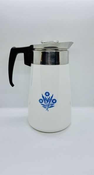 Corning Ware Blue Corn Flower 9 Cup Stove Top Coffee Pot Only