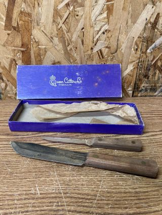 Vintage Queen Cutlery Co Carbon Steel Chefs Butcher Knife & Paring Knife