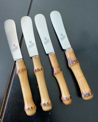 Set Of 4 J.  A.  Henckels “twins” Friodur 2.  25” Cheese Spreader Knives Bamboo