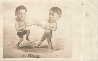Vintage Postcard Rppc Men Boxing The Finish Studio Photo Post Card Boxers Rare