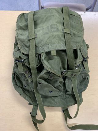 Vintage Us Army Field Pack Military Combat Green Nylon Backpack