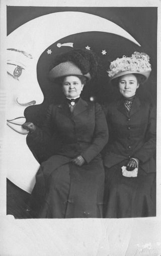Vintage Postcard Rppc Mother & Daughter W/ Hats Paper Moon Studio Photo
