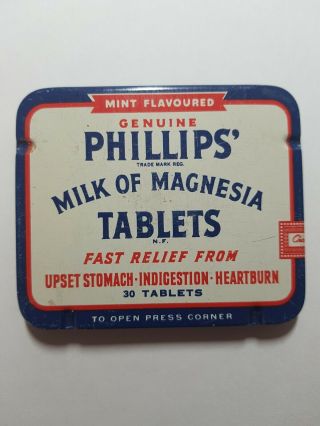Vintage Phillips Milk Of Magnesia Tablets Antacid Advertising Medicine Tin