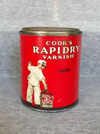 Vintage Cooks Rapidride Varnish Clear Container Red Can Painting Boy Image