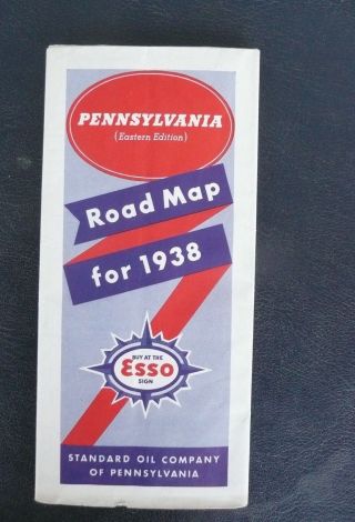 1938 Pennsylvania Road Map Imperial Esso Oil Gas Eastern Edition