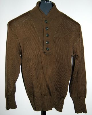 Vtg Orig Us Army Military Issue Five 5 Button Sweater Brown Wool Medium