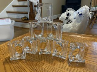 8 Acrylic Lucite Clear Plastic Napkin Rings W Bud Vase.