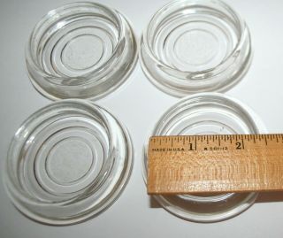 4 Thick Clear Glass Furniture Coaster Caster Cups Vintage Fits 2 1/4 