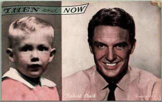 Vintage Robert Stack Mutoscope Arcade Card " Then And Now " Baby Photo Actor 1950s