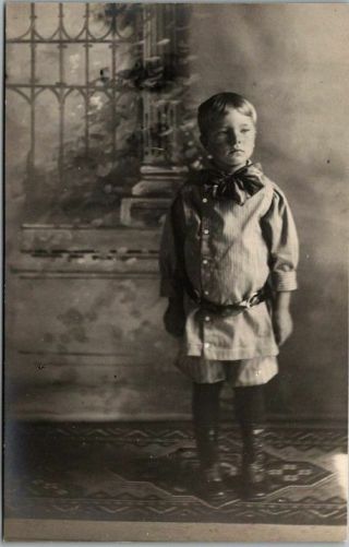 Vintage Rppc Real Photo Snapshot Young Boy In Short Pants Studio Portrait C1910s