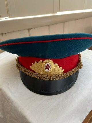 Vintage Soviet Russia Ussr Border Guard Officer Parade Visor Hat With Badge 1988