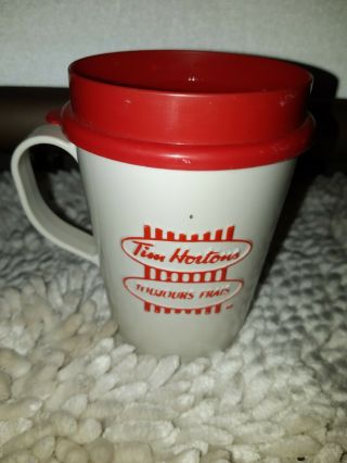 Tim Horton ' s Vintage Red & White Plastic Travel Mug Cup Always Fresh Coffee Tea 3